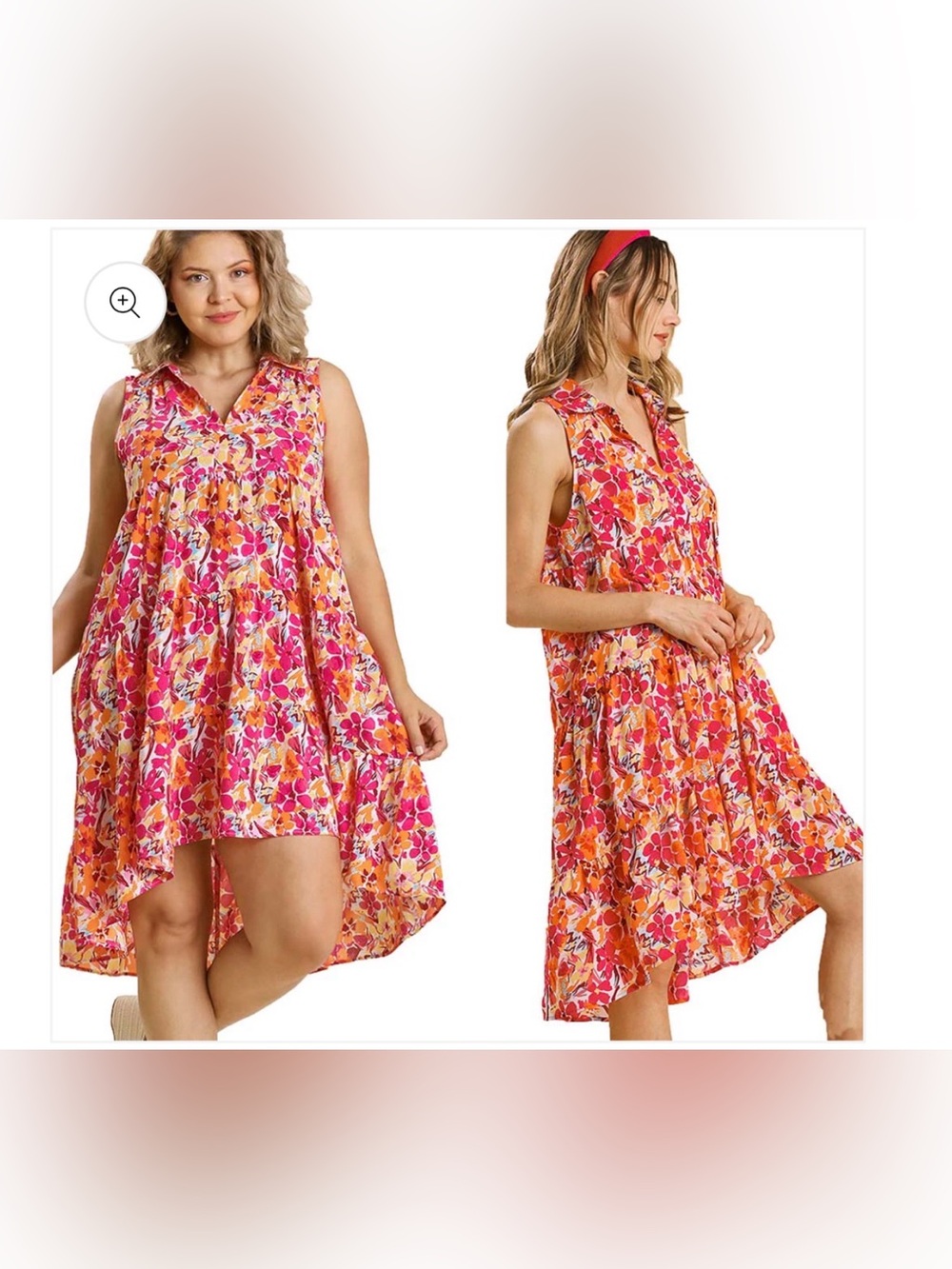 Umgee USA Summer Floral Print Sleeveless Tiered Midi Dress High Low Hem Sz Small